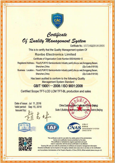 Chine RONBO ELECTRONICS LIMITED Certifications