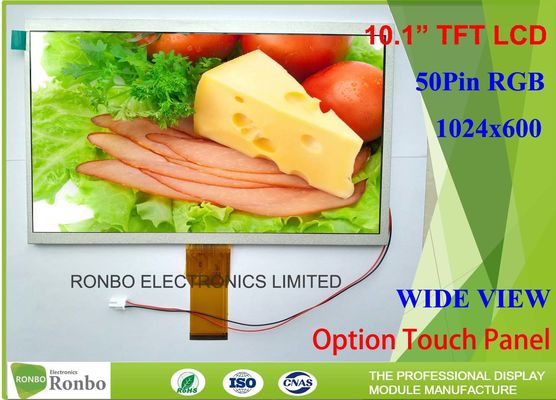 Customized 10.1 Inch TFT LCD Display 5.1mm Thickness 1024 * 600 Resolution
